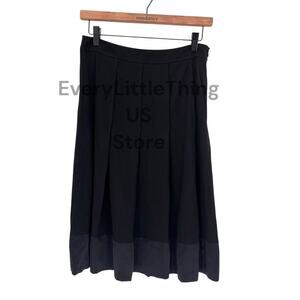 NWOT DKNY Pleated Skirt M Blk Satin Trim Rayon Knee Length Business Office Party